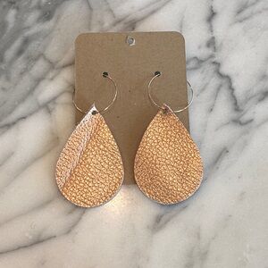 Rose Gold Leather Teardrop Earrings